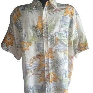 Point Zero Mens Tropical Print Short Sleeve Button Up Shirt Size L